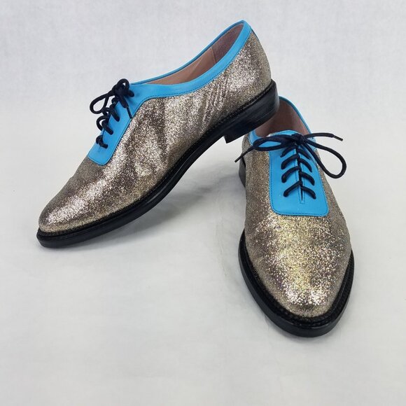 Opening Ceremony Oxfords Women's 9.5 EU 41 Blue Silver Glitter Lace Up Loafers - Picture 1 of 15